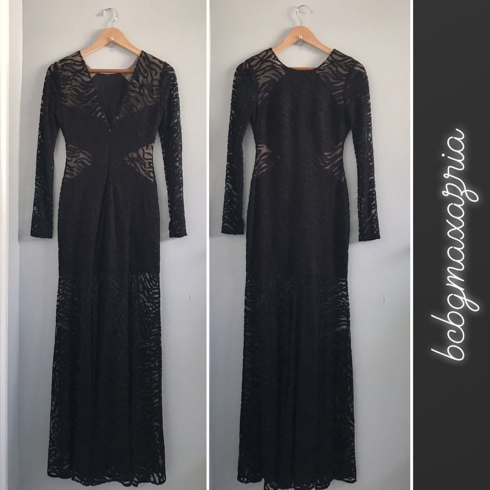 BCBGMaxazria Alexia Formal Zebra Lace Maxi Gown 0